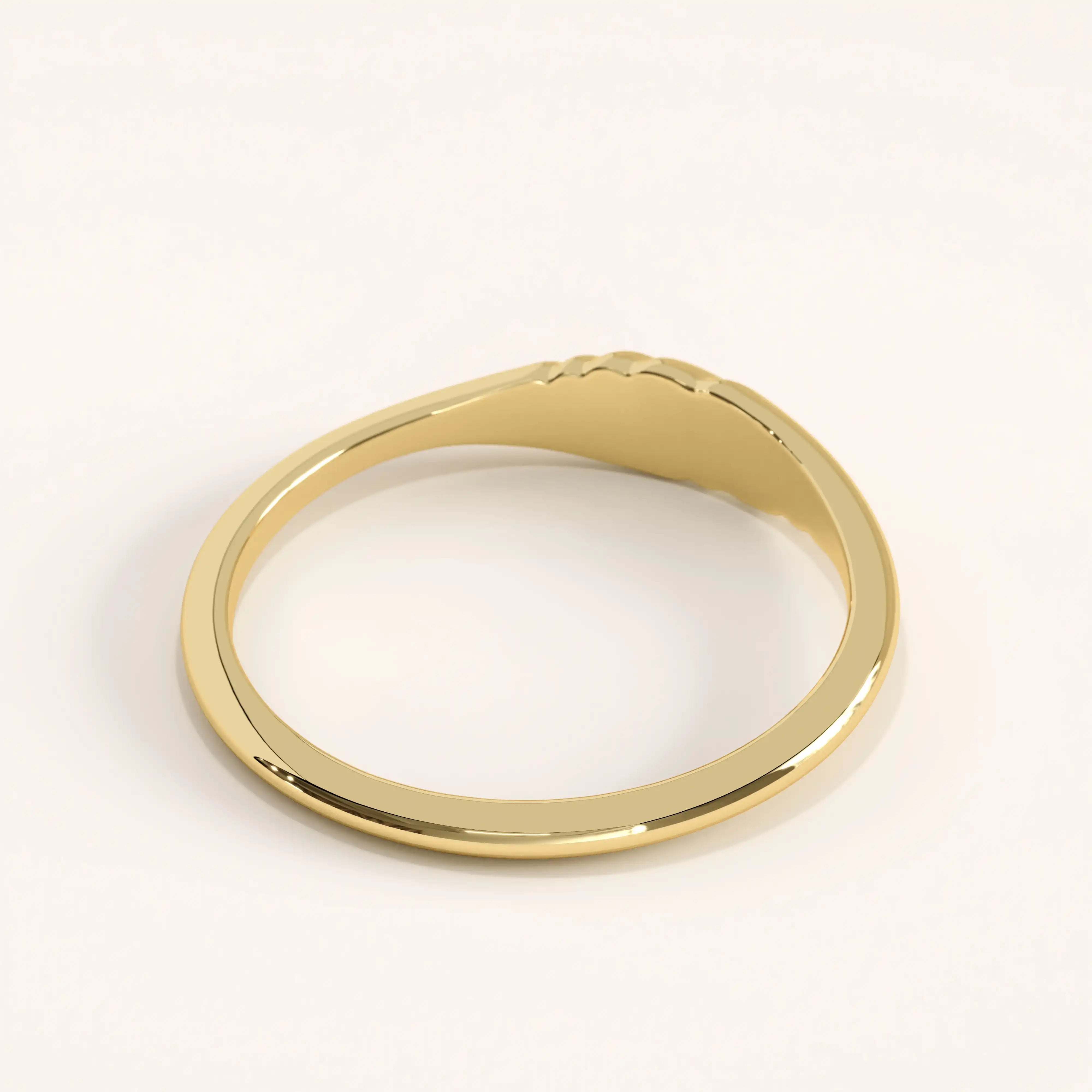 Side angle of 14k gold vermeil small signet ring showing the sculpted twisted detailing and refined craftsmanship.
