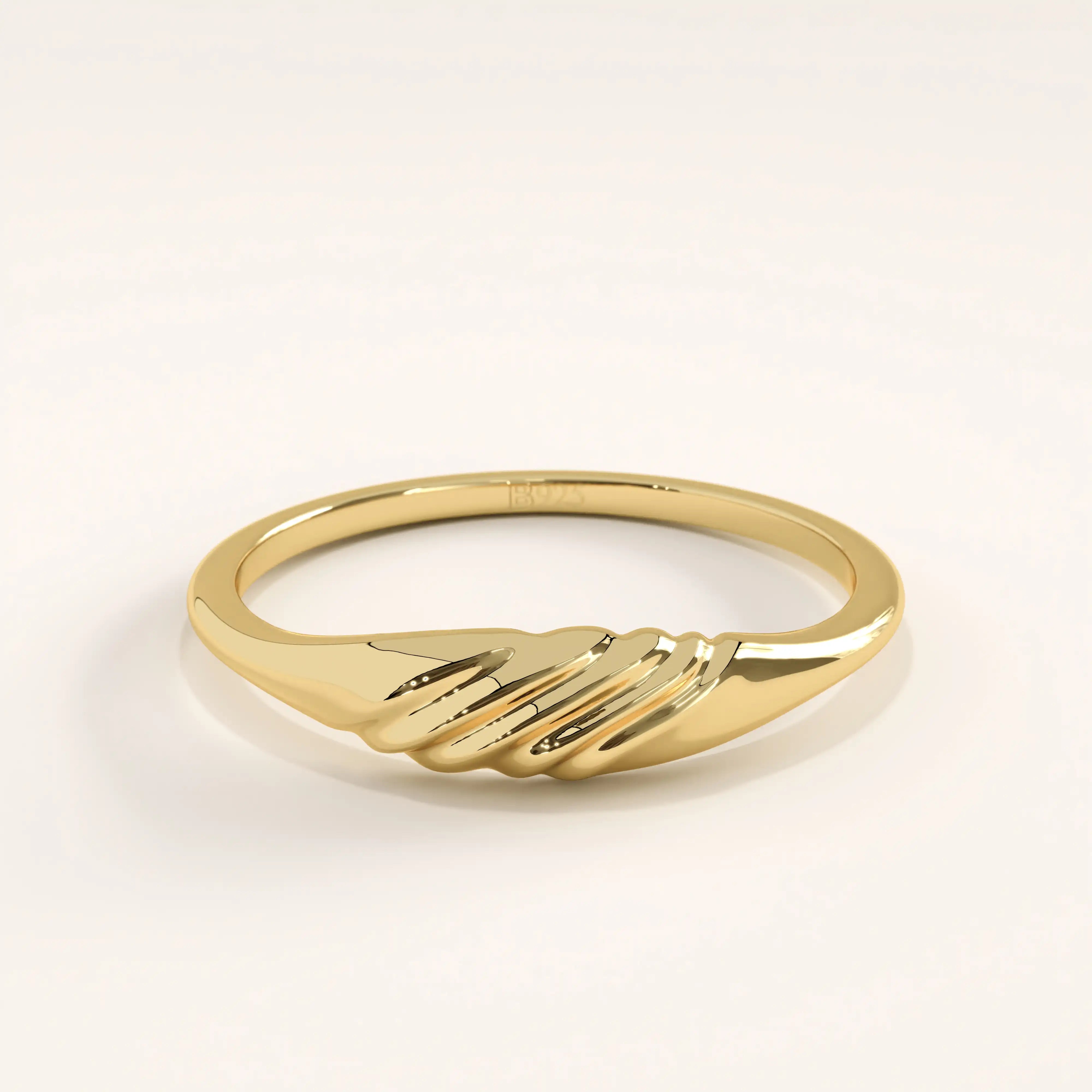 14k gold vermeil small signet ring featuring a minimalist twisted design with a smooth, polished finish, perfect for everyday wear.
