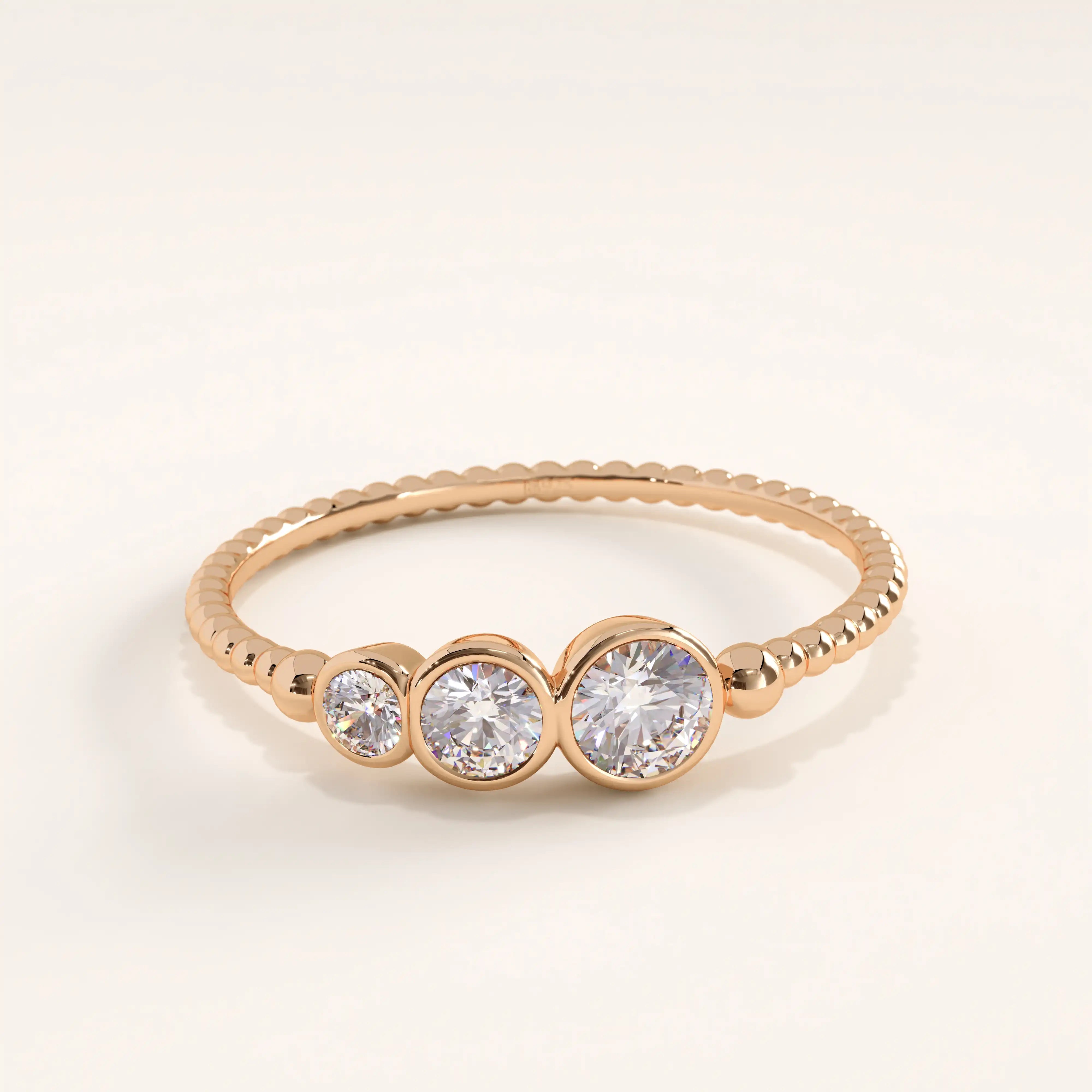 14k Gold Beaded Trio Vermeil Ring