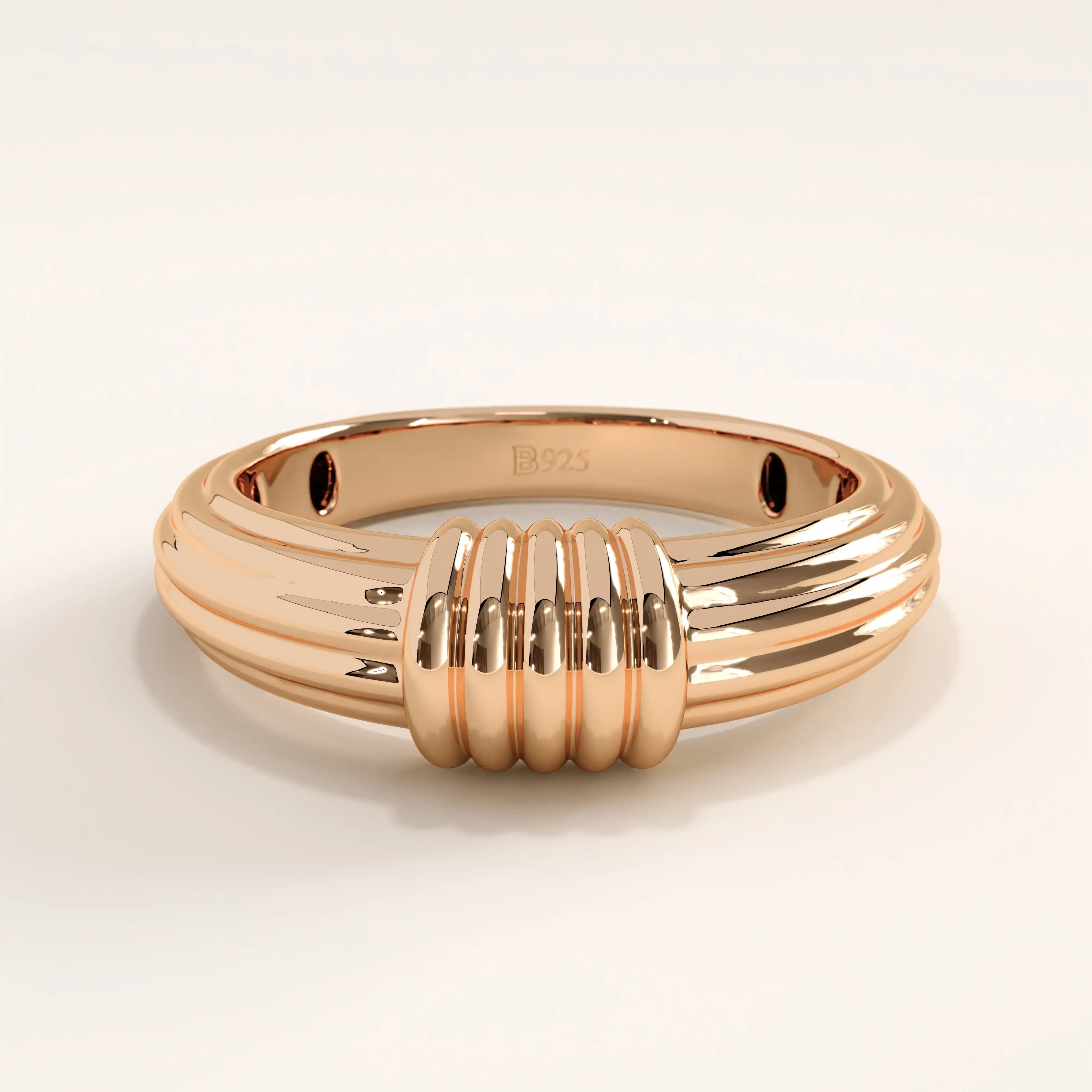 14k Gold Ribbed Dome Vermeil Ring
