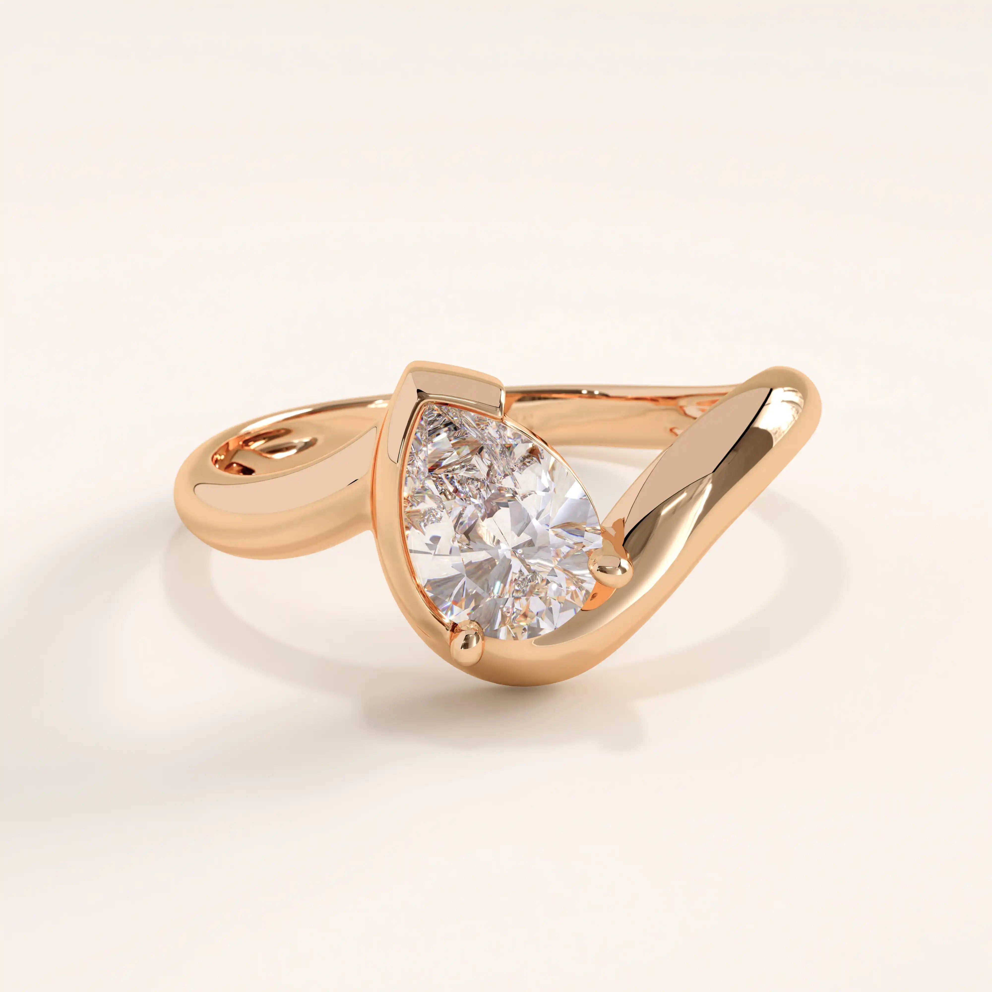 14k Gold Wavy Pear Vermeil Ring