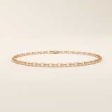 14k rose gold rolo chain bracelet with softly rounded rectangular links in a warm polished tone.
