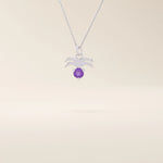 14k solid gold Aquarius zodiac symbol pendant necklace with a deep purple amethyst. Minimalist astrology birthstone jewelry.
