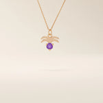 14k solid gold Aquarius zodiac symbol pendant necklace with a deep purple amethyst. Minimalist astrology birthstone jewelry.