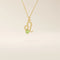14k solid gold Leo zodiac symbol pendant necklace with a round green peridot, minimalist astrology birthstone jewelry.