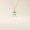 14k solid gold Pisces zodiac symbol pendant necklace with a round aquamarine, minimalist astrology birthstone jewelry.