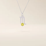 14k solid gold Scorpio zodiac symbol pendant necklace with a warm citrine gemstone. Minimalist astrology birthstone jewelry for women.