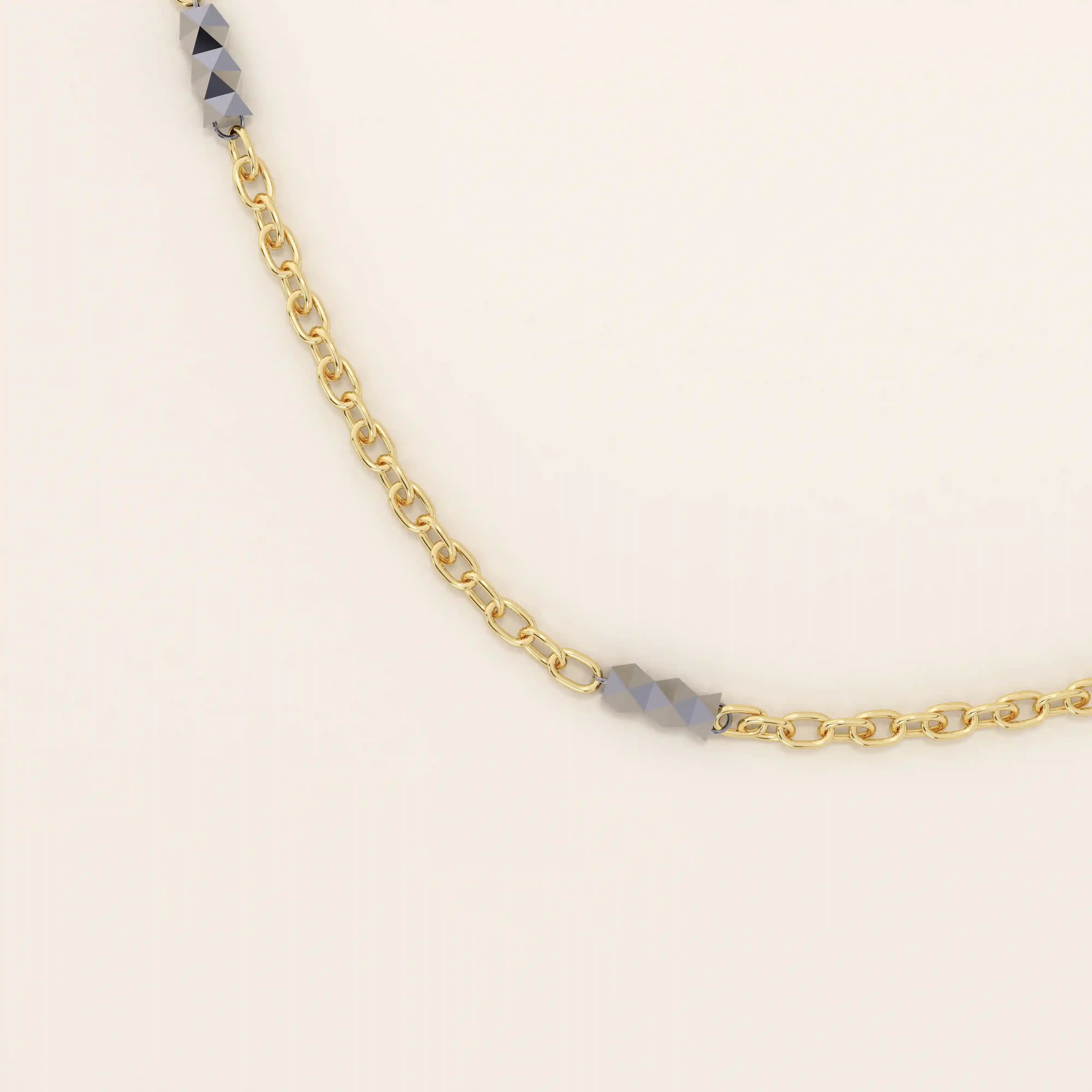 14k solid gold and white gold mixed metal bar chain necklace with sleek, alternating links. A bold and modern two-tone gold chain. Perfect for everyday or statement layering.