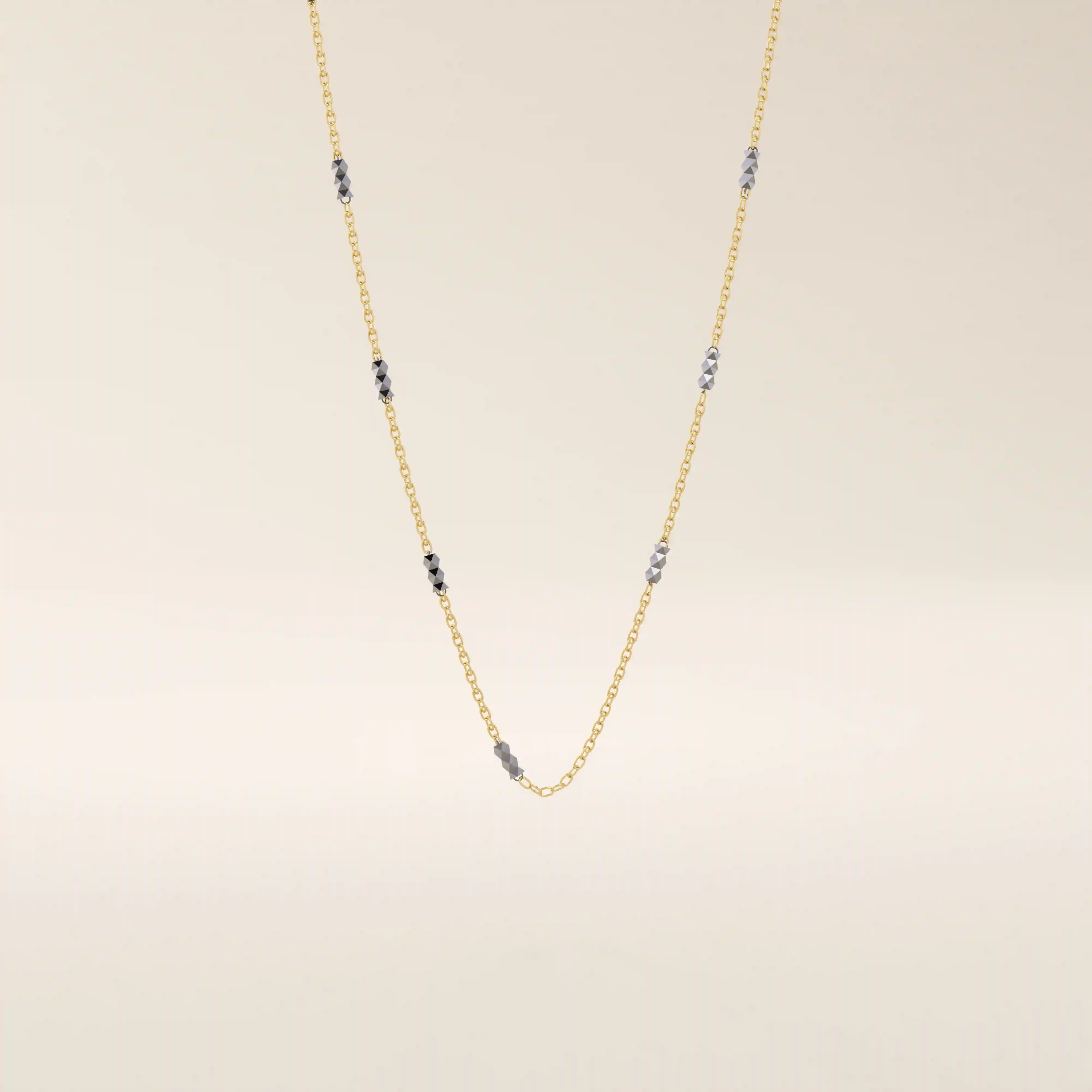 14k solid gold and white gold mixed metal bar chain necklace with sleek, alternating links. A bold and modern two-tone gold chain. Perfect for everyday or statement layering.
