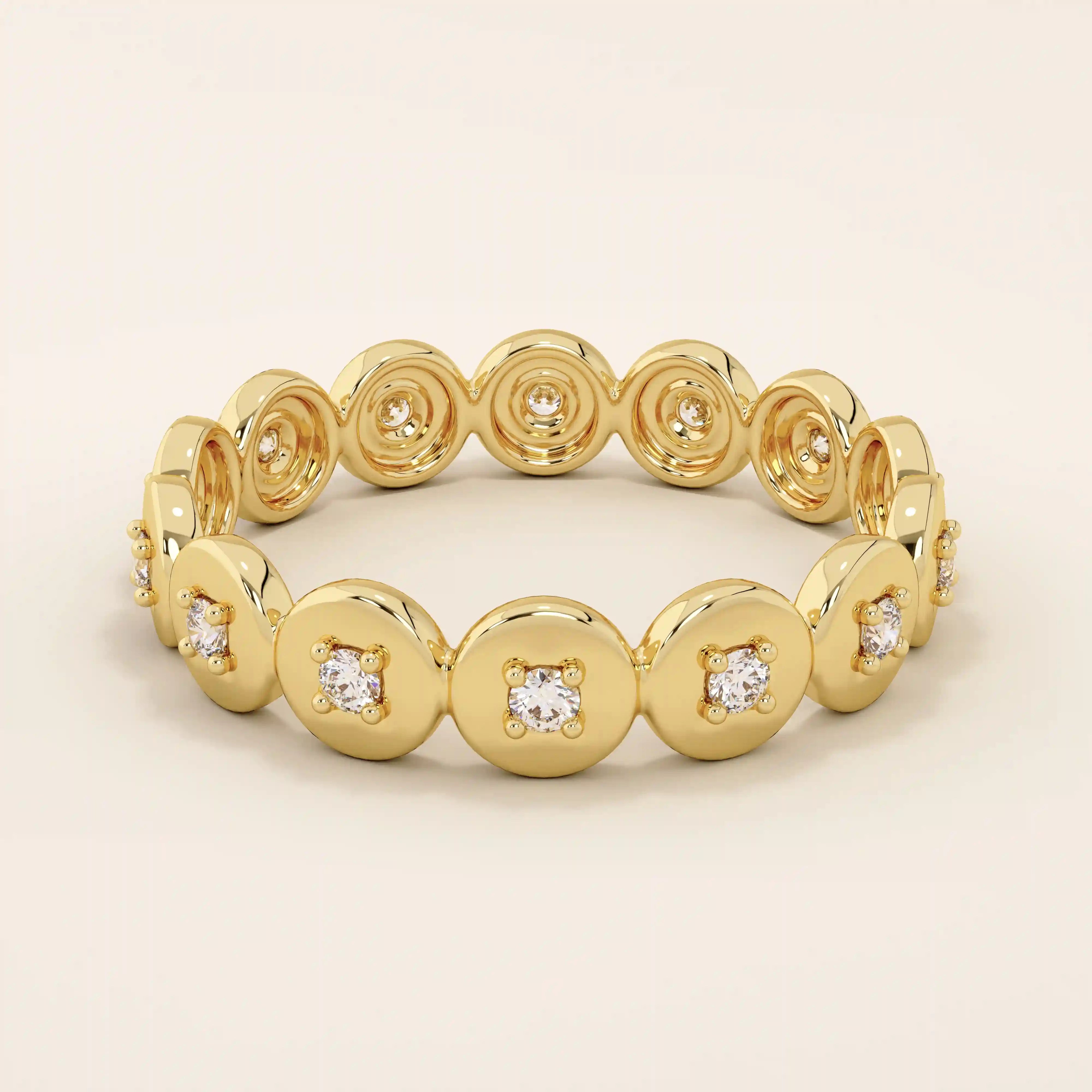 14k solid gold band ring featuring interlocking eternity circles. A bold and timeless statement piece with symbolic meaning.