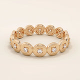 14k solid gold band ring featuring interlocking eternity circles. A bold and timeless statement piece with symbolic meaning.
