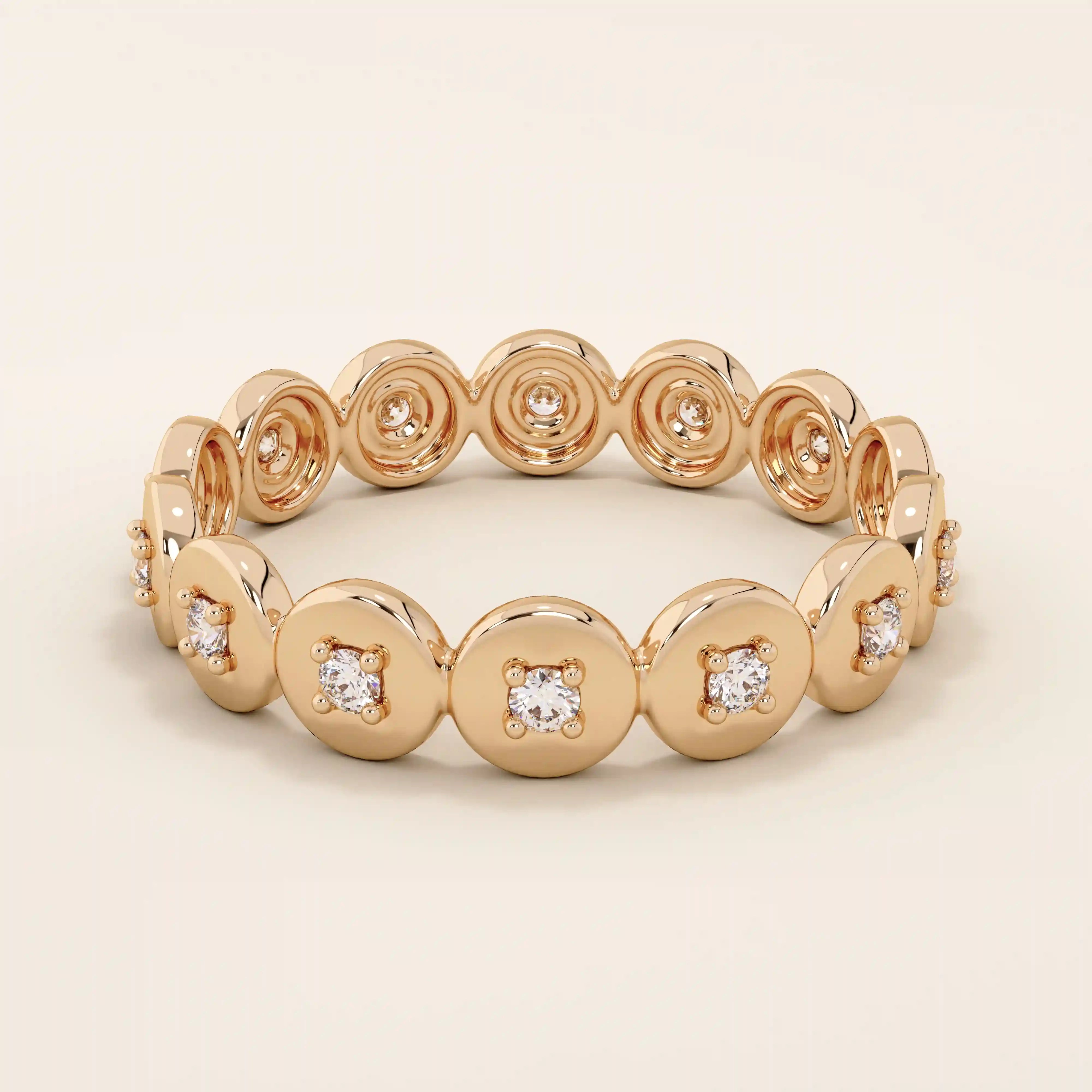 14k solid gold band ring featuring interlocking eternity circles. A bold and timeless statement piece with symbolic meaning.