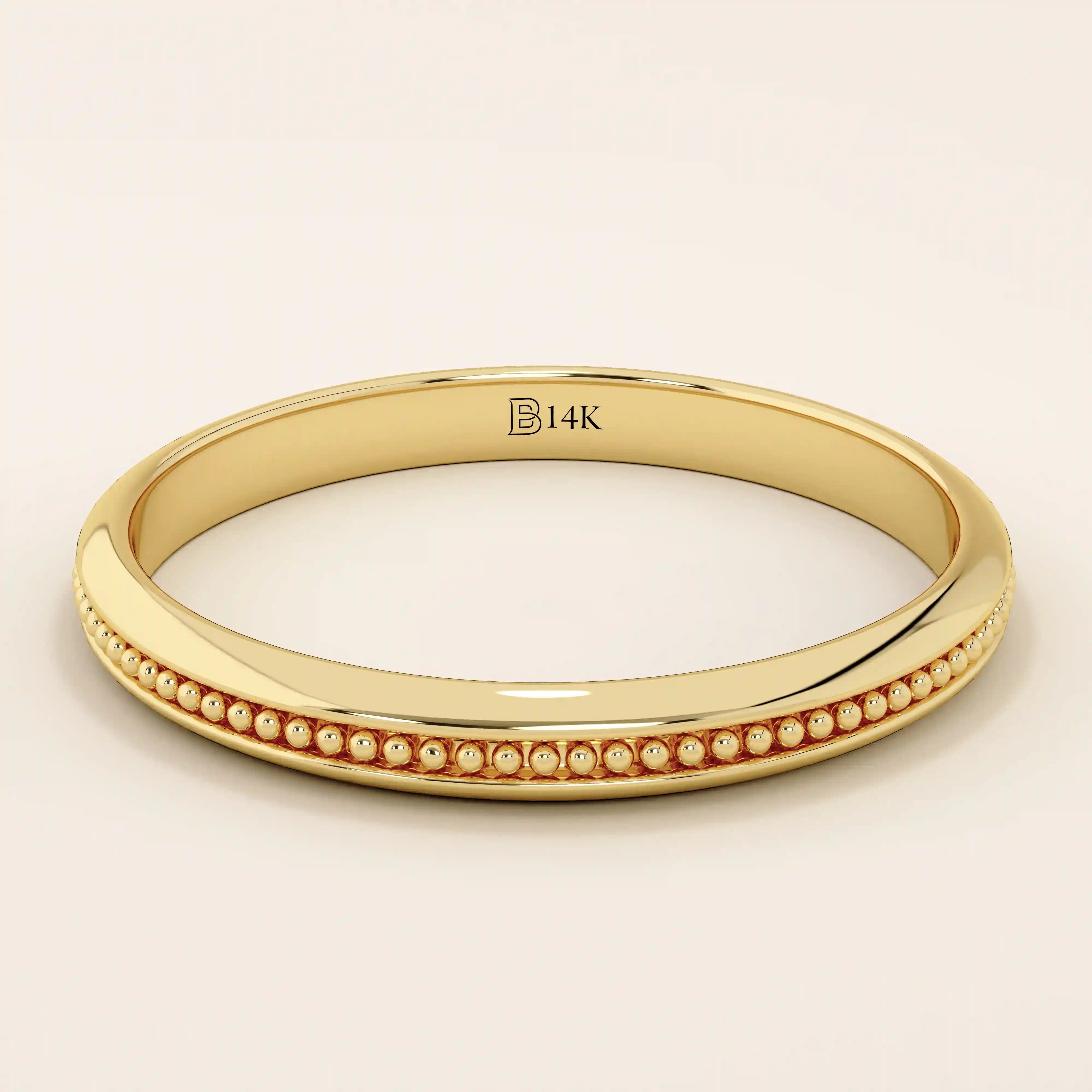 14k solid gold beaded slim band stackable  alliance wedding ring for women