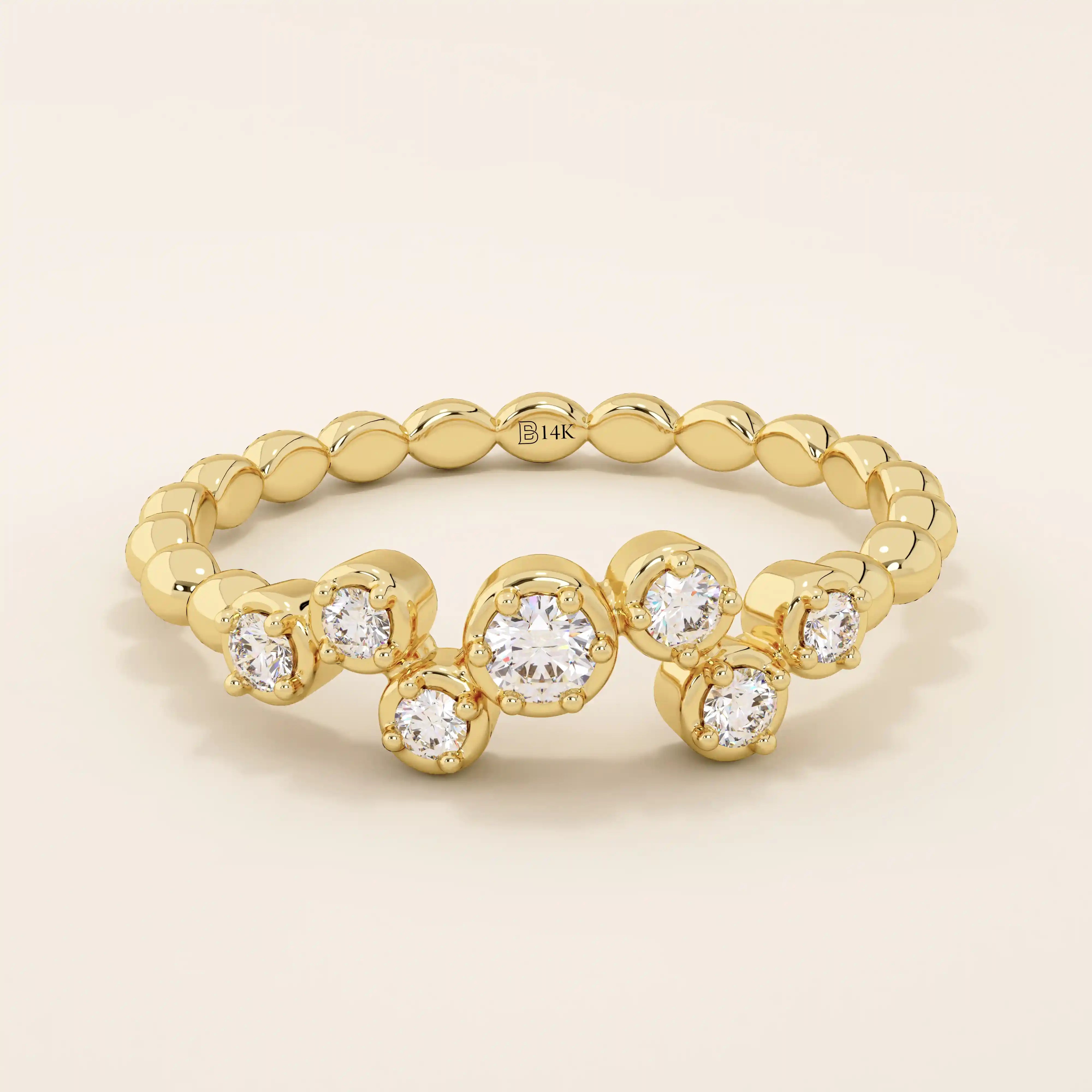 14k solid gold beaded band cluster moissanite wedding ring for women
