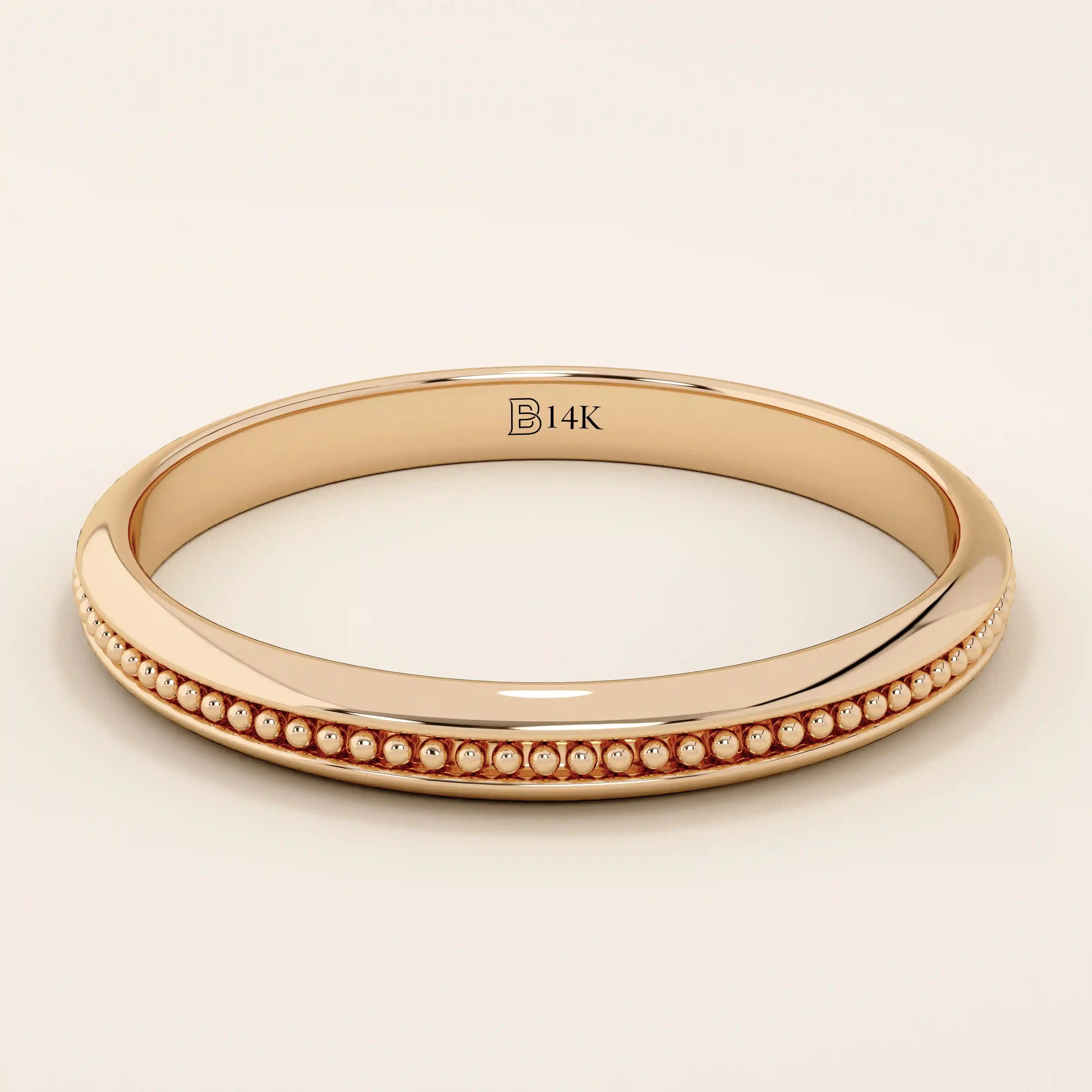 14k solid gold beaded slim band stackable  alliance wedding ring for women
