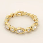 14k solid gold bezel pear round wedding ring for women
