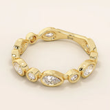 14k solid gold bezel pear round wedding ring for women