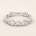 14k solid gold bezel pear round wedding ring for women