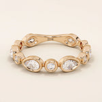 14k solid gold bezel pear round wedding ring for women