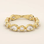 14k solid gold bezel pear round wedding ring for women