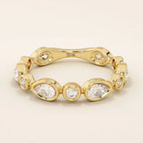14k solid gold bezel pear round wedding ring for women
