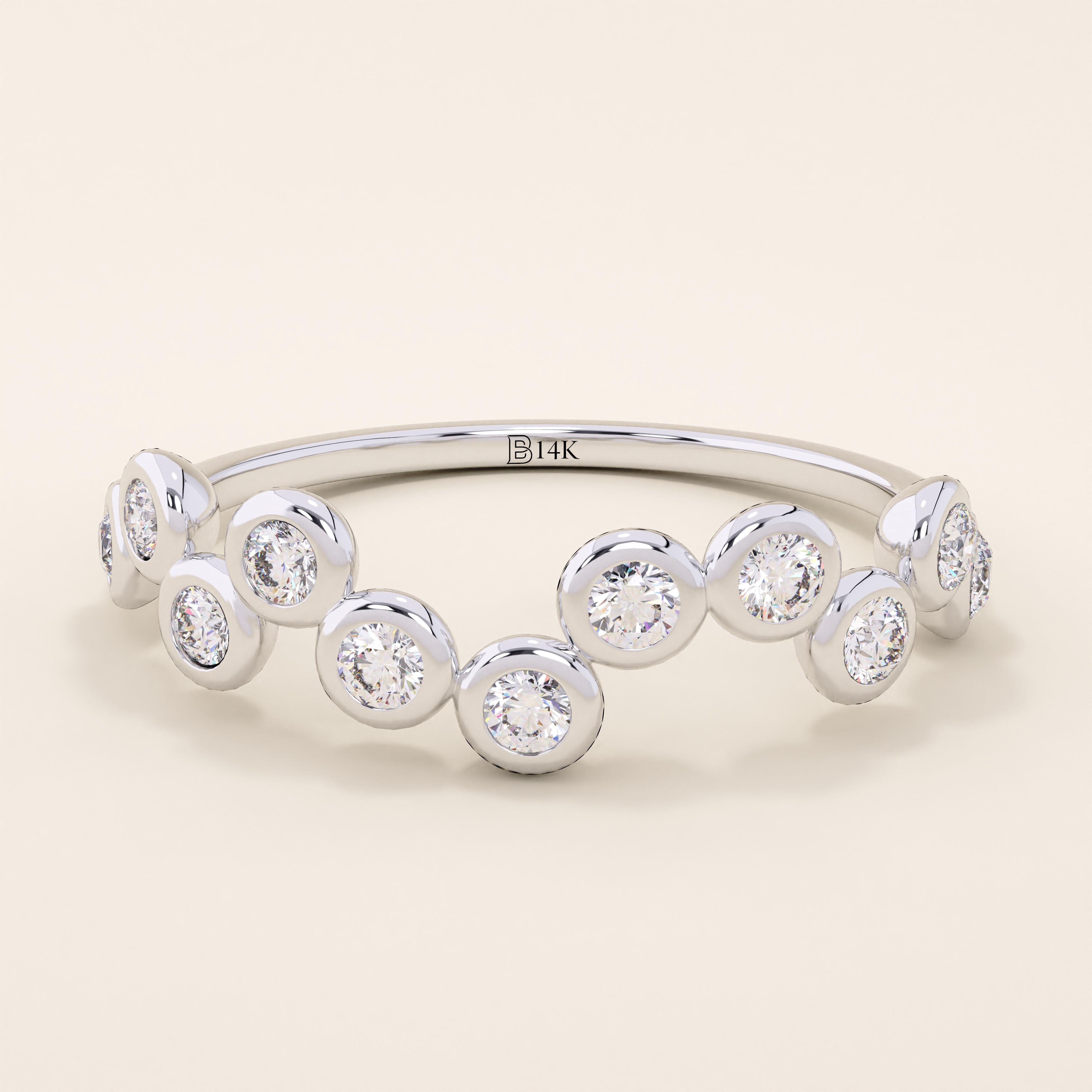 14k solid gold bezel set moissanite stacking wedding ring for women