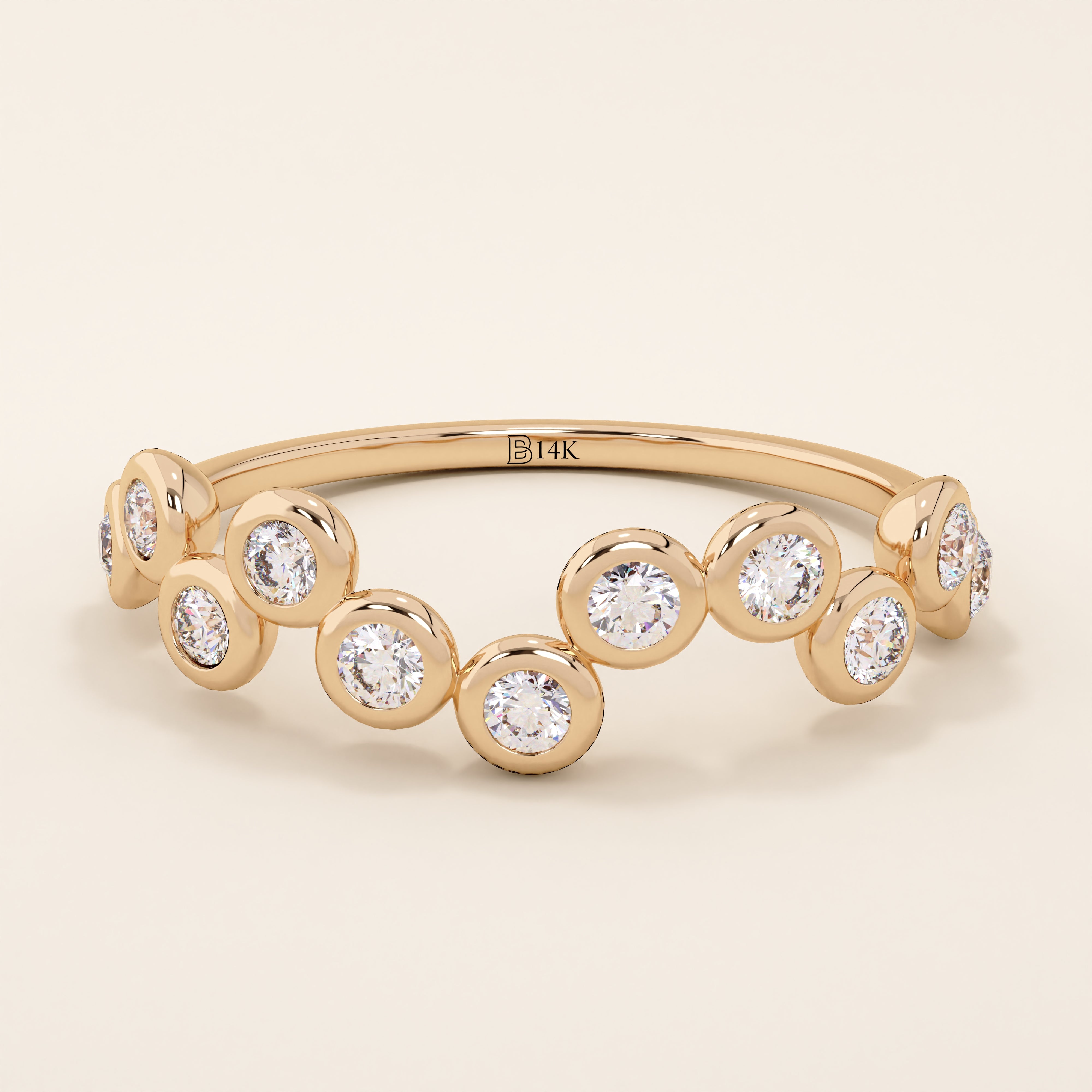 14k solid gold bezel set moissanite stacking wedding ring for women