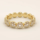 14k solid gold bold dots band ring with pave-set moissanites. Modern statement jewelry for women.