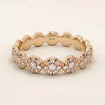 14k solid gold bold dots band ring with pave-set moissanites. Modern statement jewelry for women.