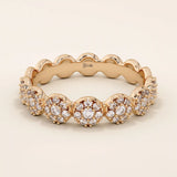 14k solid gold bold dots band ring with pave-set moissanites. Modern statement jewelry for women.