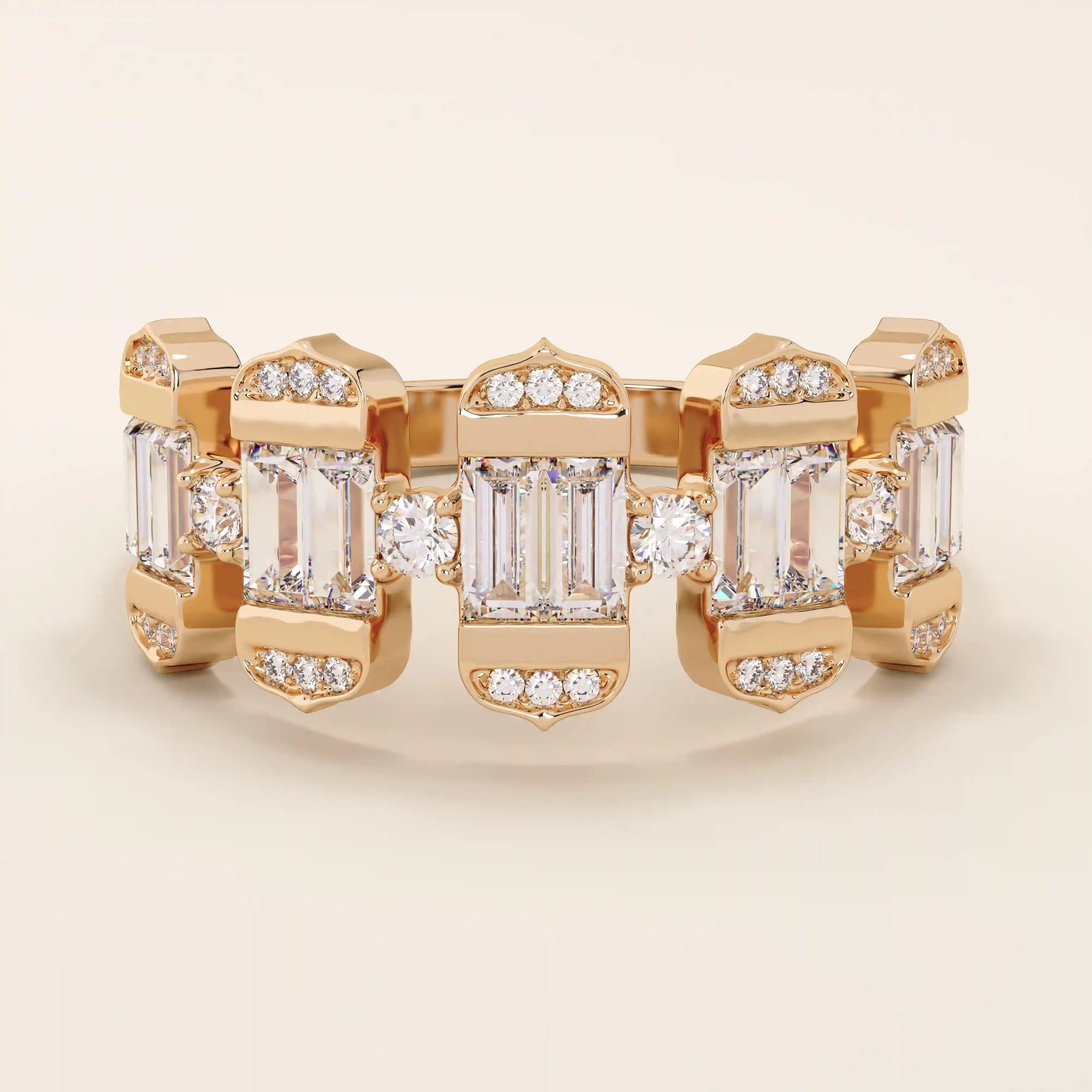14k solid gold bold statement ring featuring unique baguette-cut spike design. A one-of-a-kind piece for standout style.
