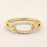 14k solid gold chain ring with bold links and pavé moissanite accents. A statement piece that combines texture and sparkle.
