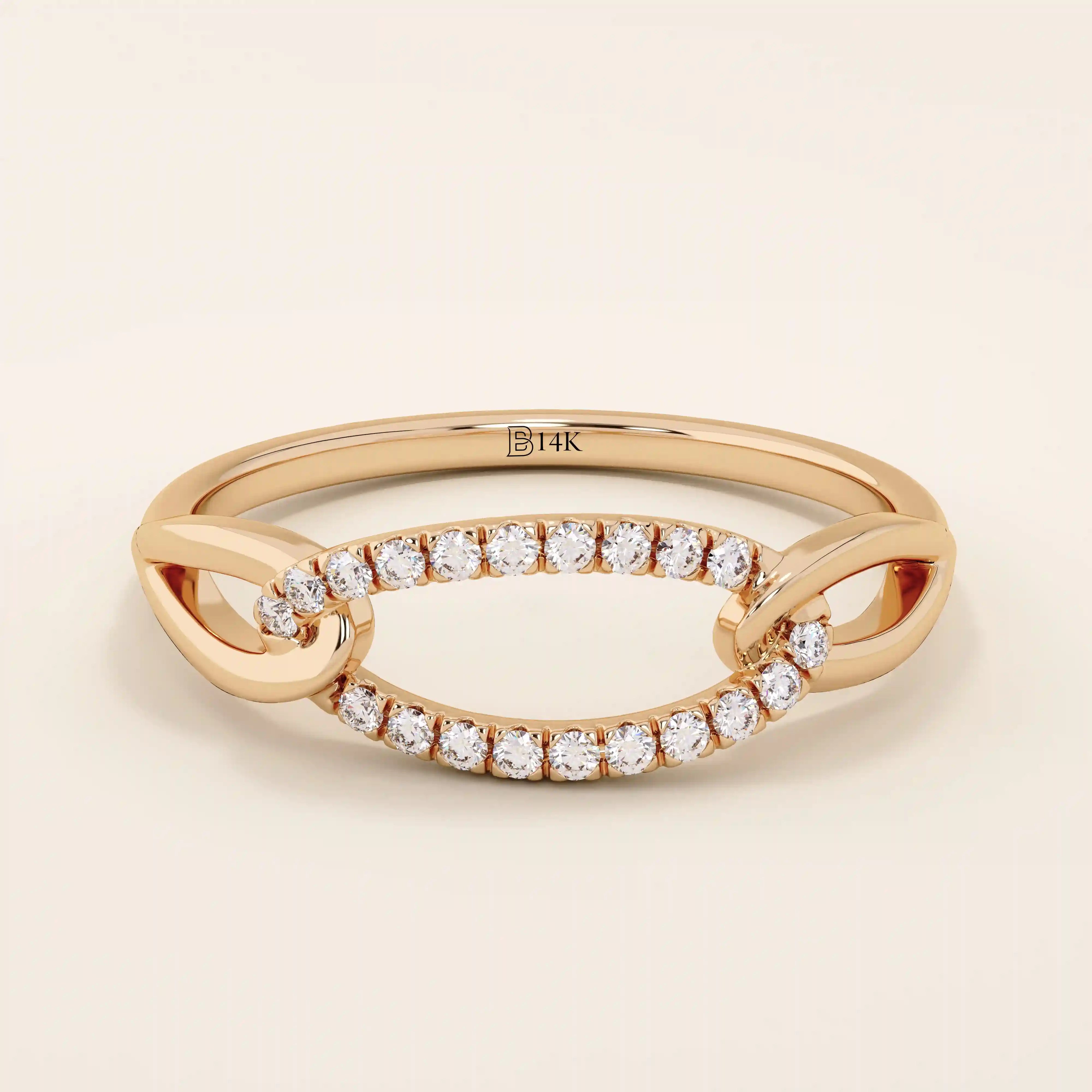 14k solid gold chain ring with bold links and pavé moissanite accents. A statement piece that combines texture and sparkle.