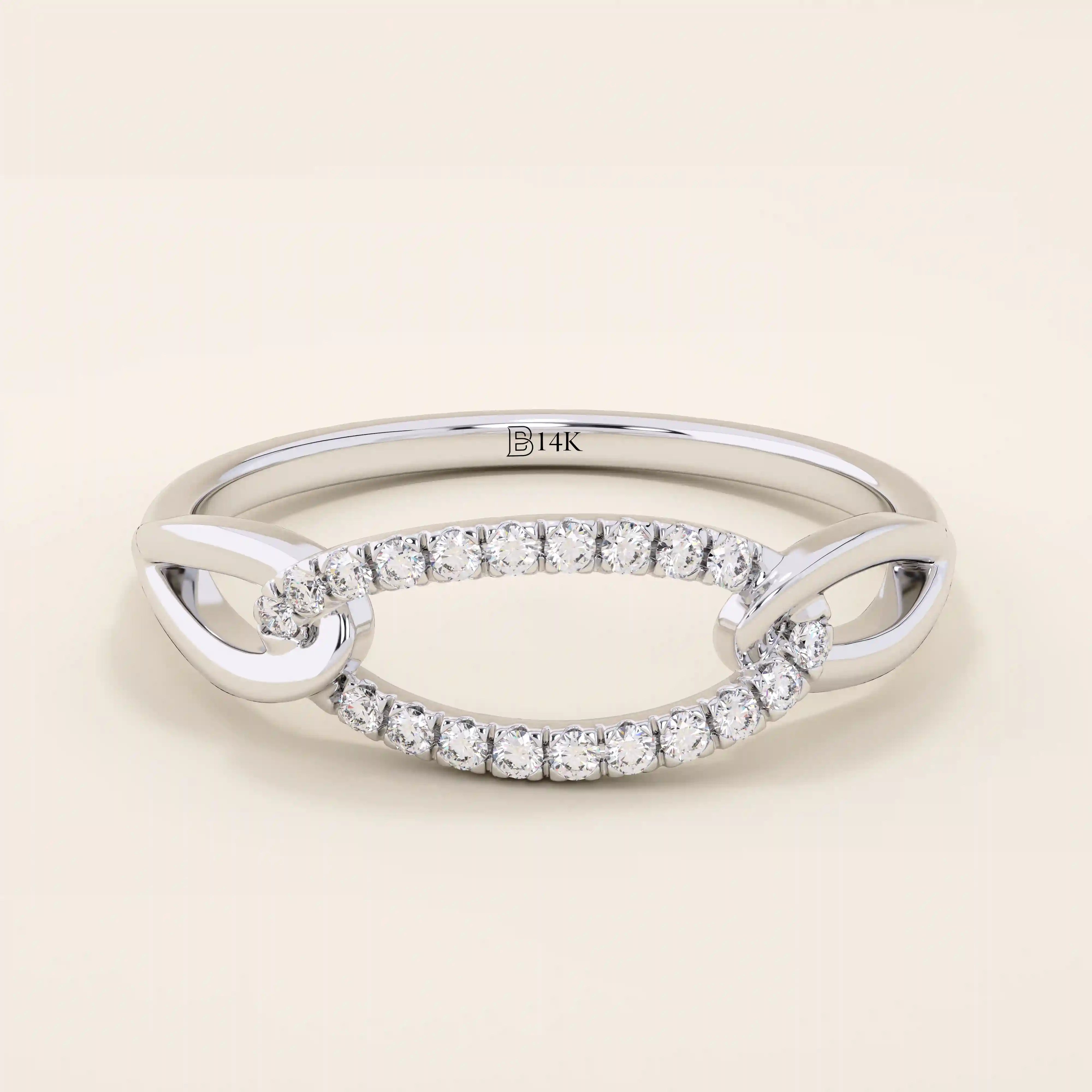 14k solid gold chain ring with bold links and pavé moissanite accents. A statement piece that combines texture and sparkle.