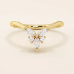 14k solid gold chevron-shaped curve nesting ring adorned with marquise-cut moissanite stones. Modern and minimalist stacking design.