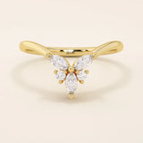 14k solid gold chevron-shaped curve nesting ring adorned with marquise-cut moissanite stones. Modern and minimalist stacking design.