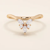 14k solid gold chevron-shaped curve nesting ring adorned with marquise-cut moissanite stones. Modern and minimalist stacking design.