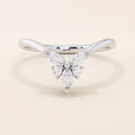 14k solid gold chevron-shaped curve nesting ring adorned with marquise-cut moissanite stones. Modern and minimalist stacking design.