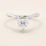 14k solid gold chevron-shaped curve nesting ring adorned with marquise-cut moissanite stones. Modern and minimalist stacking design.