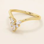 14k solid gold chevron-shaped curve nesting ring adorned with marquise-cut moissanite stones. Modern and minimalist stacking design.