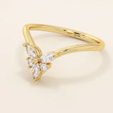14k solid gold chevron-shaped curve nesting ring adorned with marquise-cut moissanite stones. Modern and minimalist stacking design.