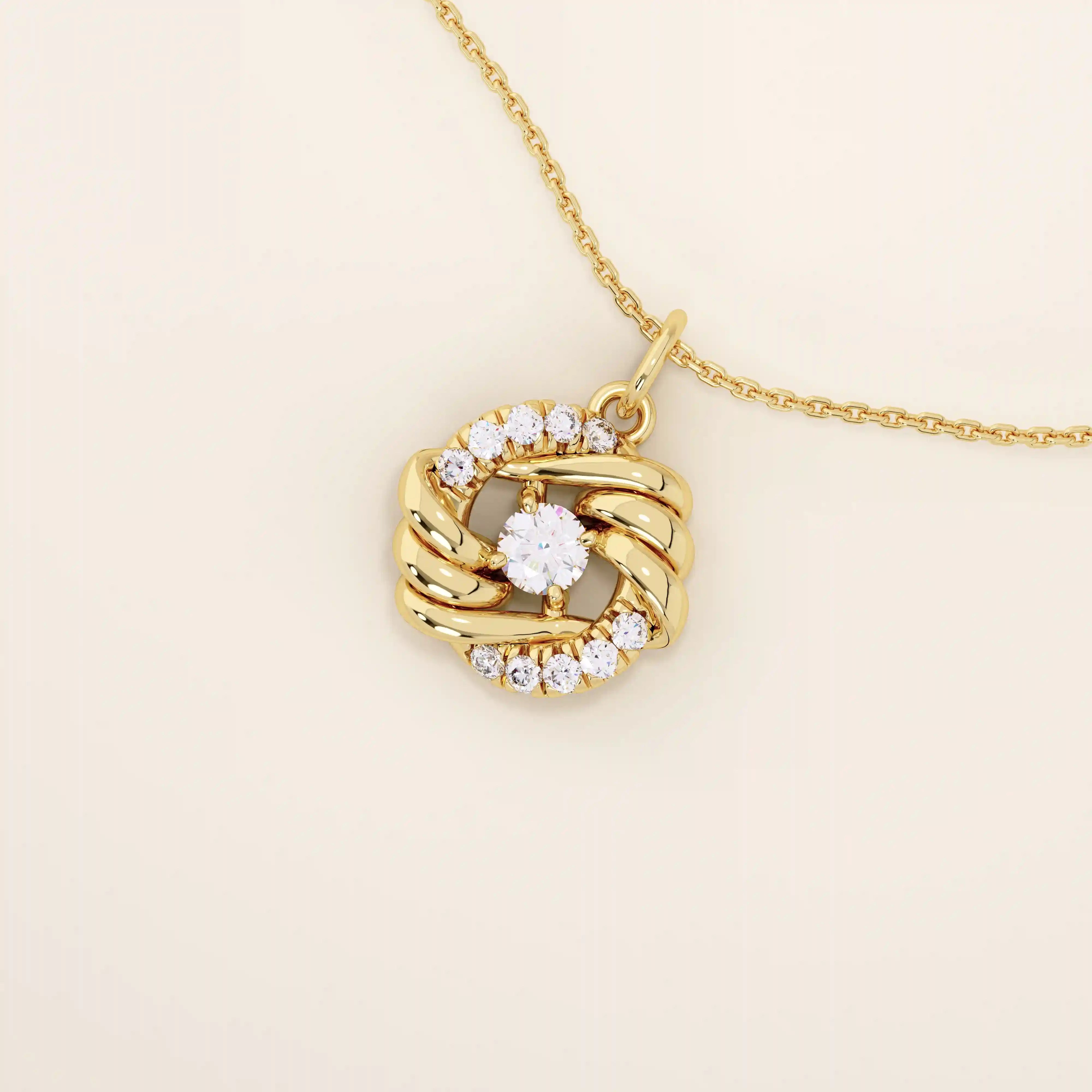 14k solid gold circle pendant with unique shape and paved moissanite stones. Eye-catching and modern gold jewelry. Ideal for minimal yet bold styling.