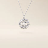 14k solid gold circle pendant with unique shape and paved moissanite stones. Eye-catching and modern gold jewelry. Ideal for minimal yet bold styling.