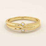14k solid gold crossover band promise ring accented with tiny sparkling moissanites. Elegant design perfect for everyday wear or gifting.