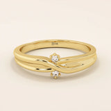 14k solid gold crossover band promise ring accented with tiny sparkling moissanites. Elegant design perfect for everyday wear or gifting.