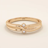 14k solid gold crossover band promise ring accented with tiny sparkling moissanites. Elegant design perfect for everyday wear or gifting.