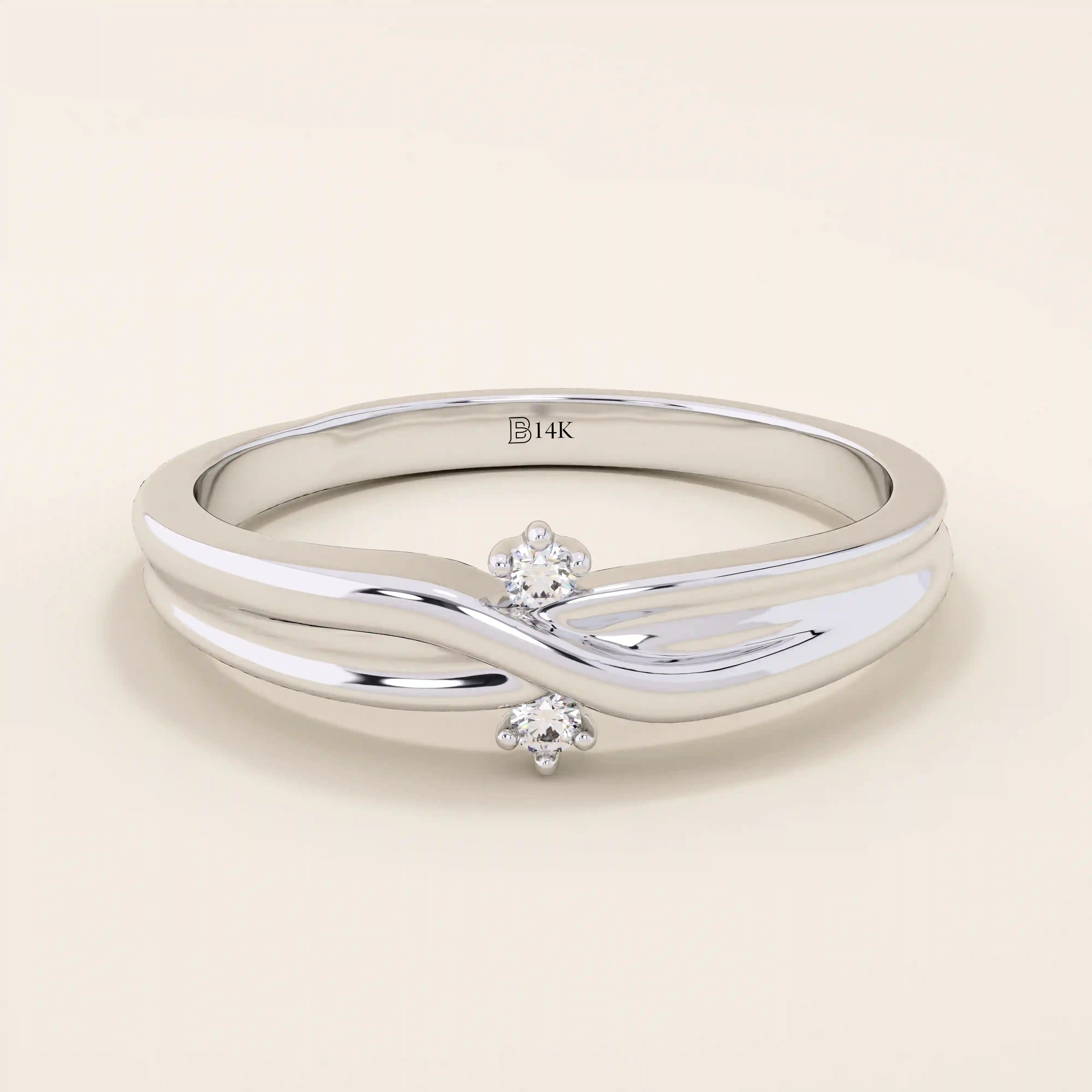 14k solid gold crossover band promise ring accented with tiny sparkling moissanites. Elegant design perfect for everyday wear or gifting.