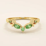 14k solid gold curve nesting ring featuring a marquise-cut emerald gemstone. Elegant and modern stacking design for women.