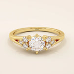 14k solid gold dainty engagement ring with a round moissanite center stone and tiny accent stones on the side. A delicate and timeless design. Perfect for minimal yet meaningful proposals.