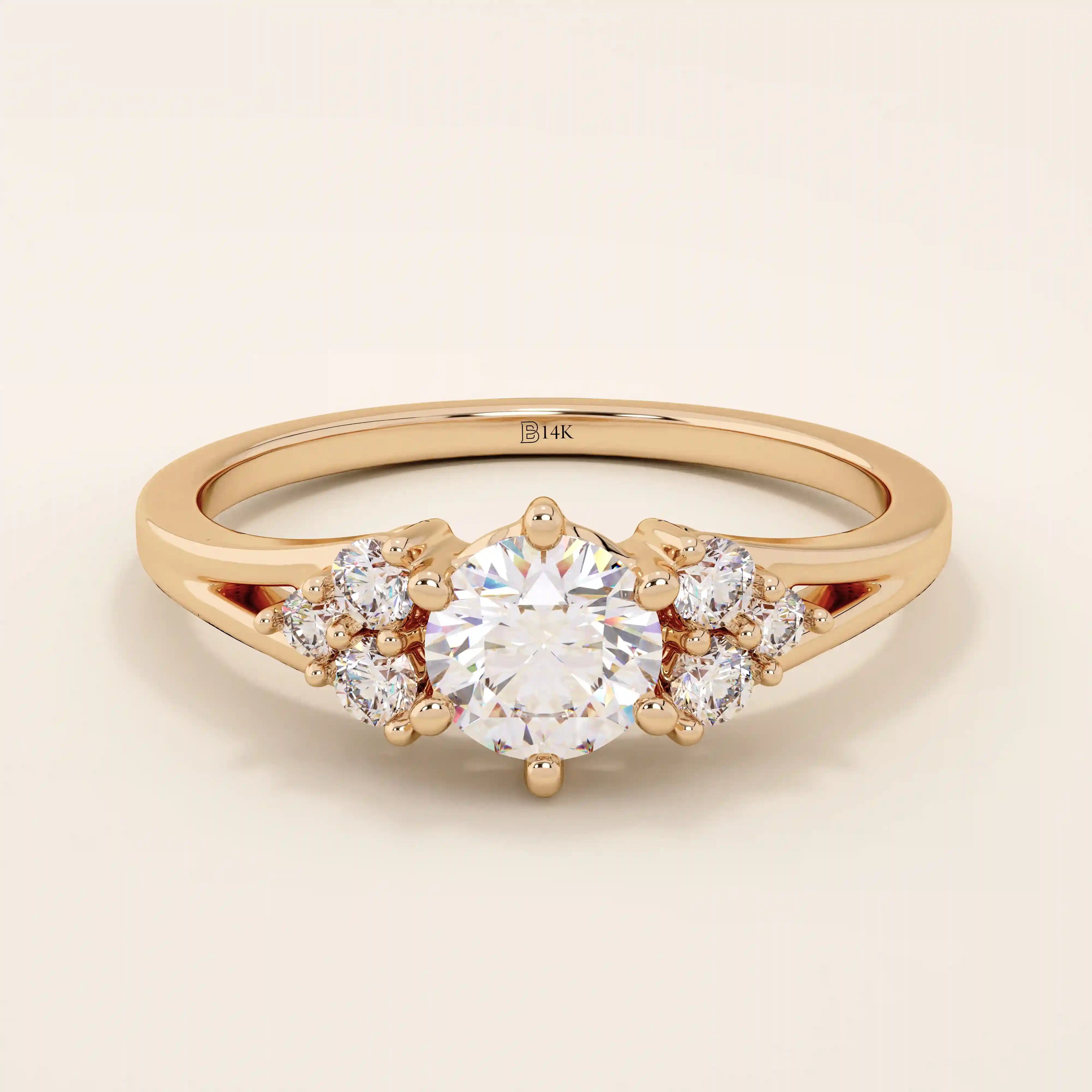 14k solid gold dainty engagement ring with a round moissanite center stone and tiny accent stones on the side. A delicate and timeless design. Perfect for minimal yet meaningful proposals.